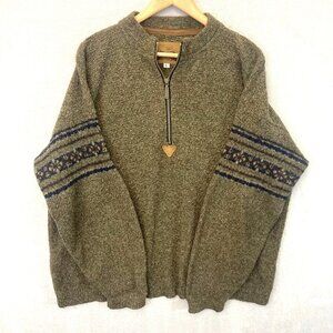 Vintage Alps Fine Apparel Sweater Men’s Large Knit Wool 1/4 Zip Brown Fair Isle